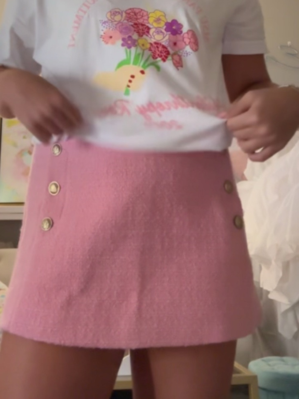 J. Crew Pink Mini Skort with Gold Buttons